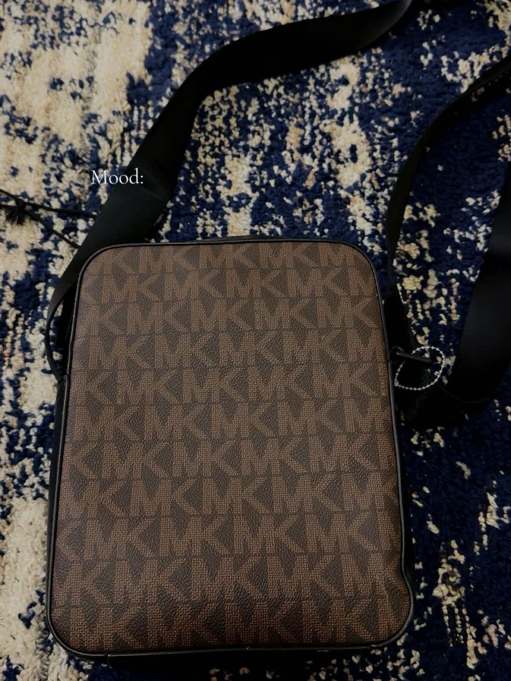 Michael Kors Brown Monogram Crossbody Messenger with Black Strap